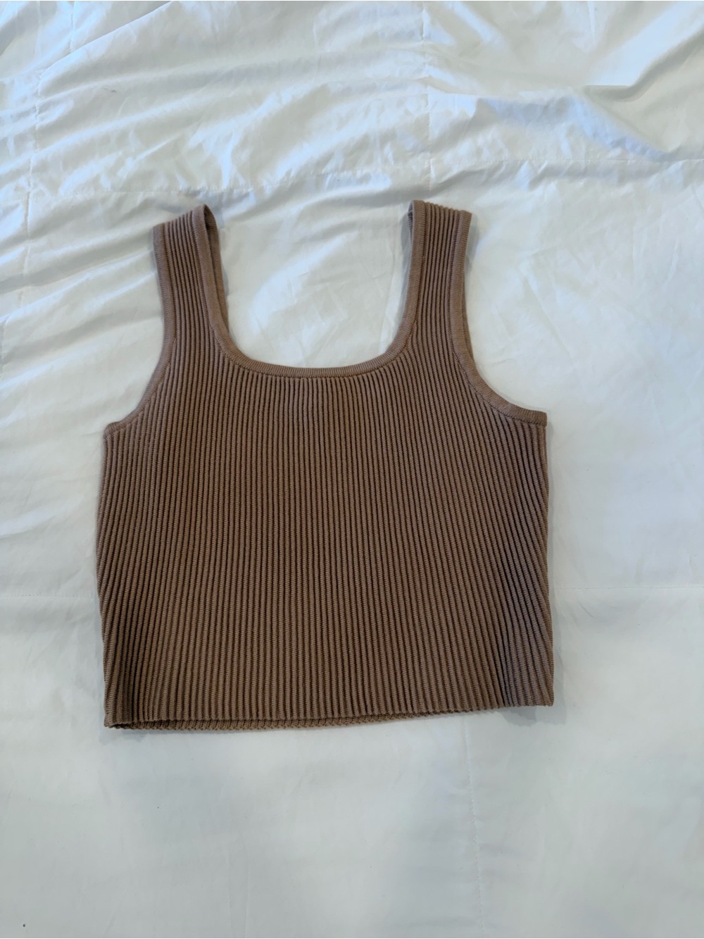 Ribbed Square-Neck Cropped Tank Top - Brown